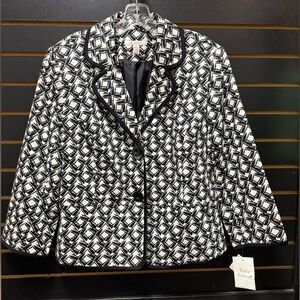 JM Collection Black White Graphic Blazer Women’s Size 12 NWT
